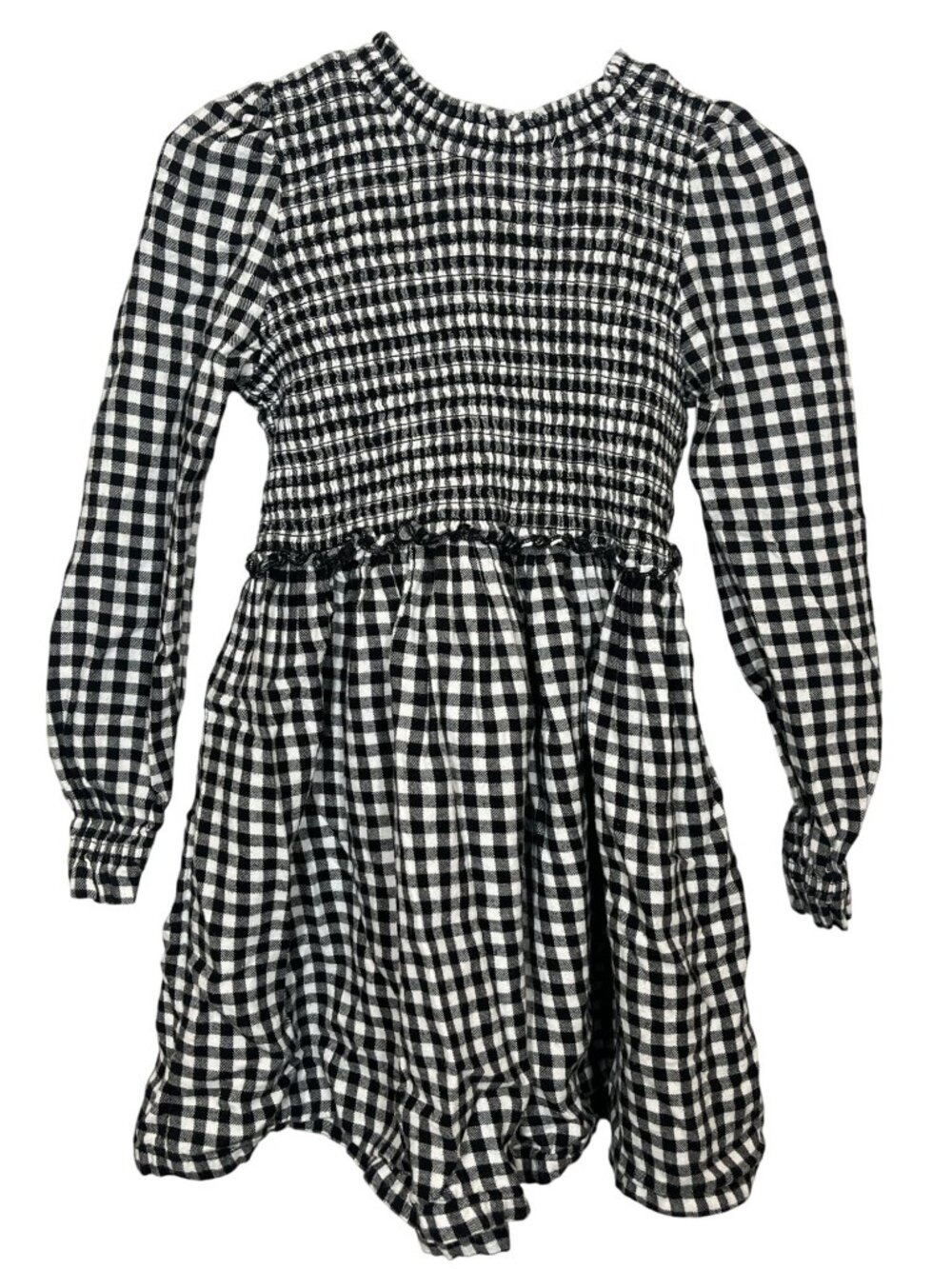 Wonder Nation Girls Black Gingham Dress Size 5 Long Sleeve Plaid